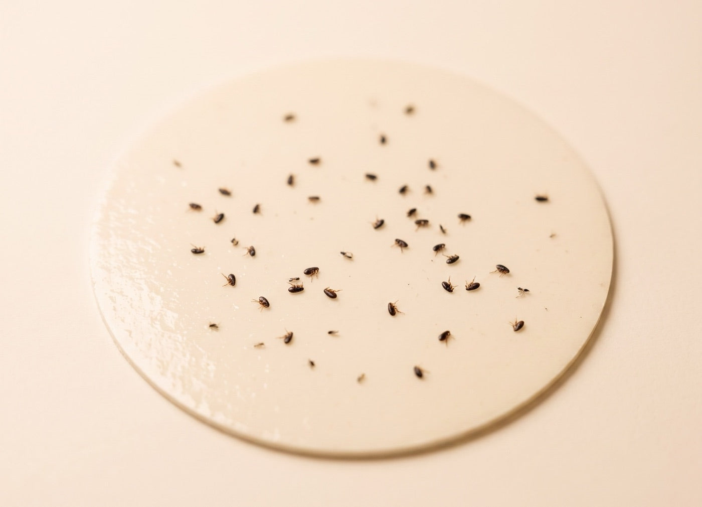 Disque adhésif Eradikpuces avec puces et insectes capturés